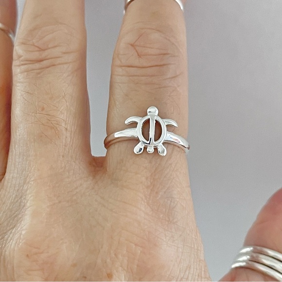 Sterling Silver High Polish Open Turtle Ring, Silver Rings, Ocean Animal Ring - Picture 2 of 13